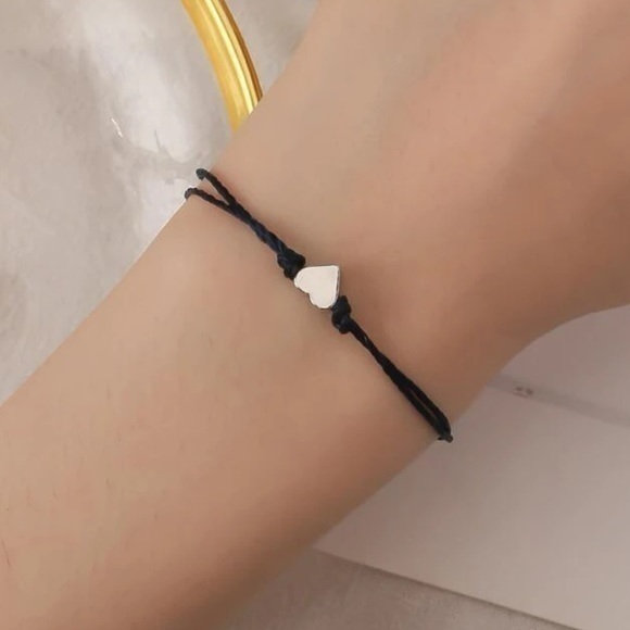 Navy Heart Charm String Bracelet Adjustable - Picture 4 of 7